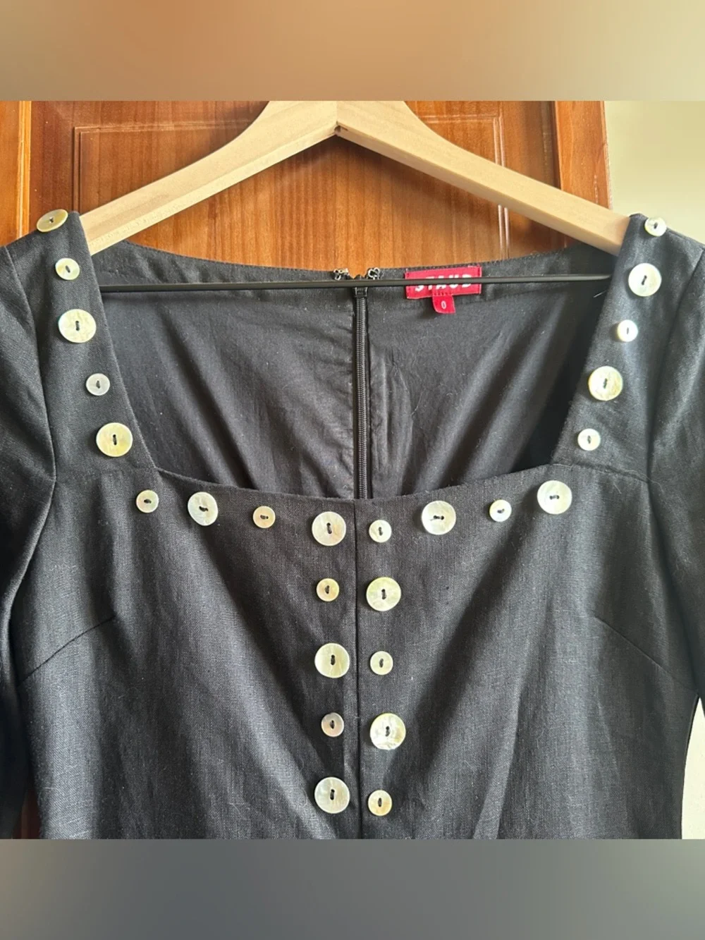 Staud Black Linen Shell Button-Trim Square Neck Dress 0 XS - Picture 3 of 6